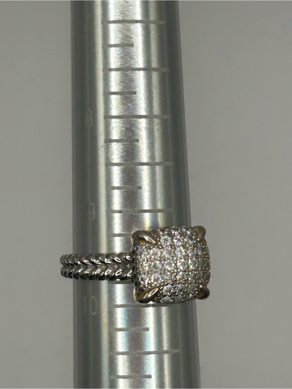 Sterling Silver Pavé Square Ring with Gold Accent - Silver 9.5 - Picture 4 of 6